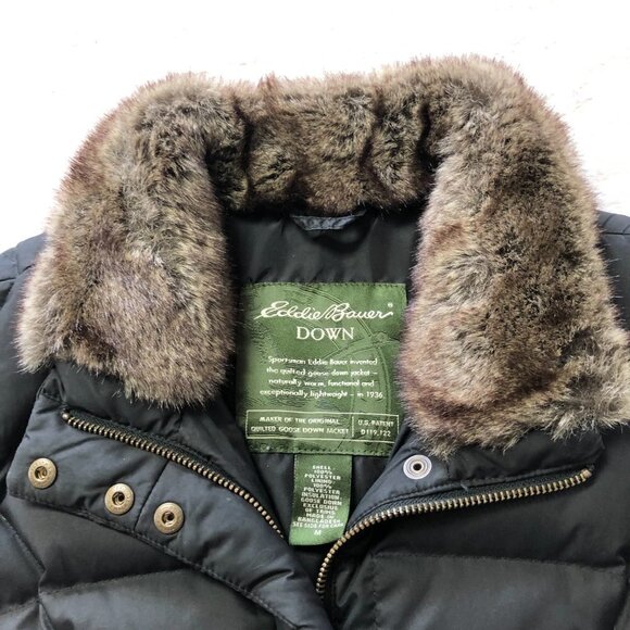 EDDIE Bauer Quilted Goose Down Vest With Fur Collar Size Medium - Picture 7 of 12
